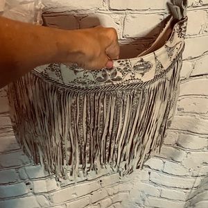 Free People Soft Stamped Fringe Leather Shoulder Bag. NWOT